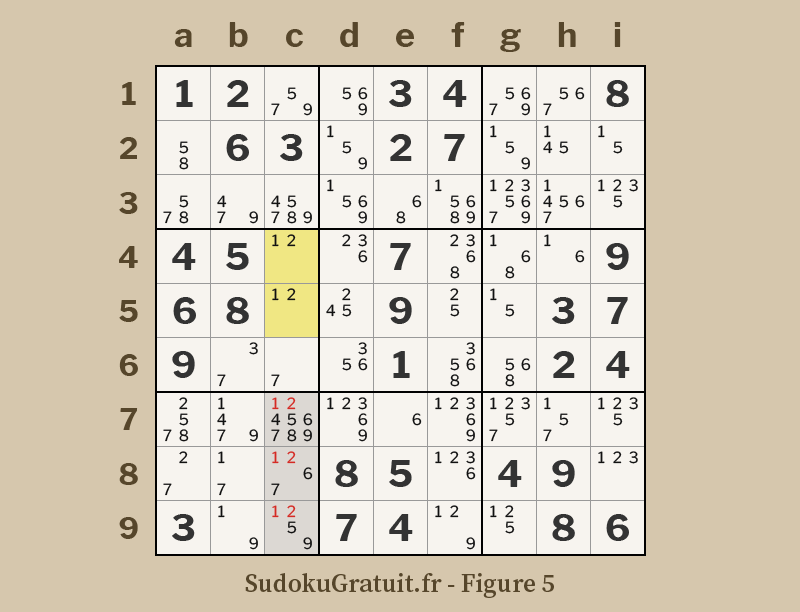 Exemple de Sudoku avec une paire évidente